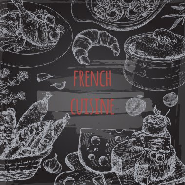 Blackboard çorbası, tavuk, peynir ile şablonunda Fransız mutfağı.