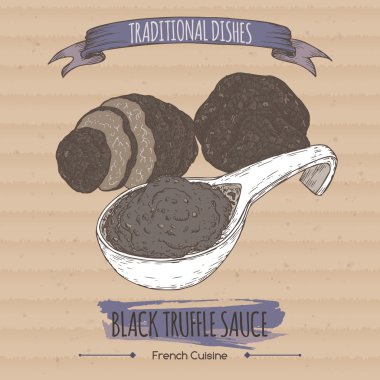 Renk siyah truffle sos kroki karton arka plan üzerine yerleştirilen.