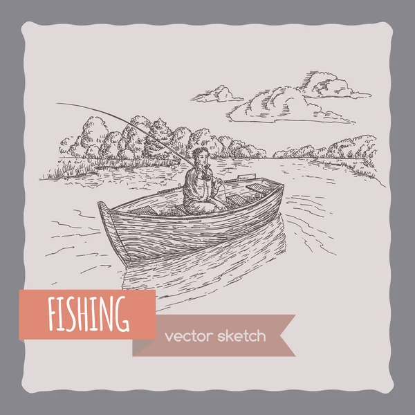 Рибалка в човні ескіз . — стоковий вектор