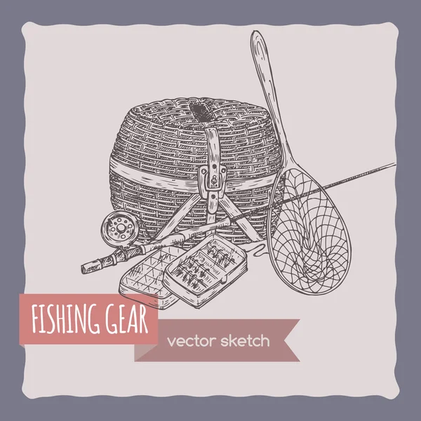 Equipamento de pesca esboço desenhado à mão . — Vetor de Stock