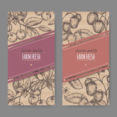 Taze kiraz ve çilek ile iki etiket kümesi.