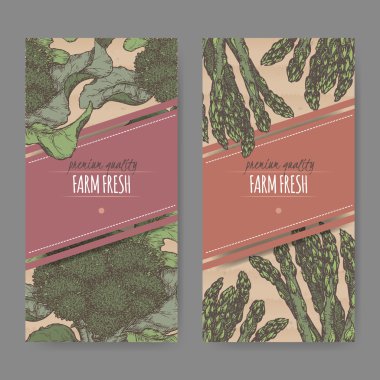 Kuşkonmaz ve brokoli renk kroki ile iki etiket kümesi.