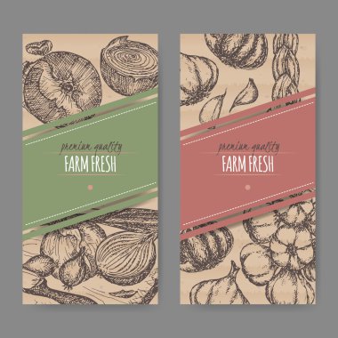 Soğan ve sarımsak kroki ile iki etiket kümesi.