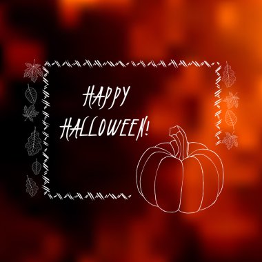 Cadılar Bayramı tebrik kartı ile arka plan bulanık, el çizilmiş öğeleri ve metin için yer.