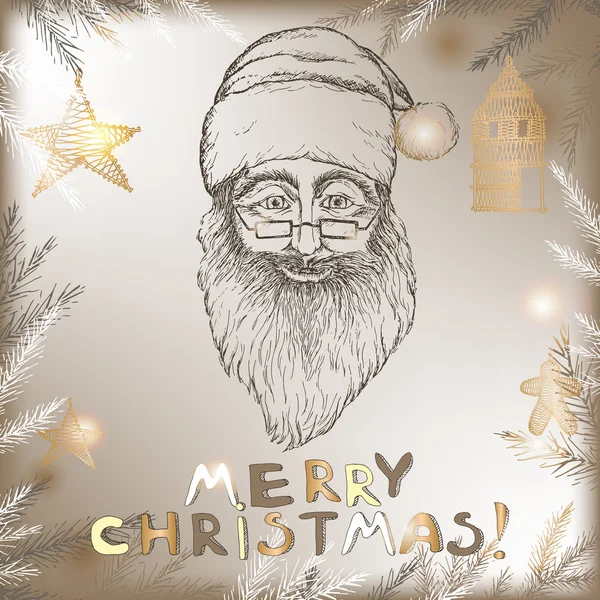 Santa Claus Dibujo dibujado a mano de Navidad sobre fondo vintage . — Vector de stock