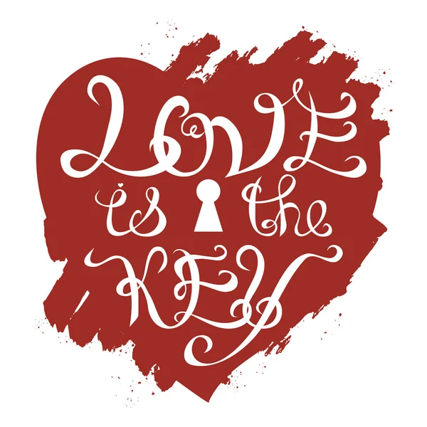 Love is the key romantic typography quote. — Stock Vector