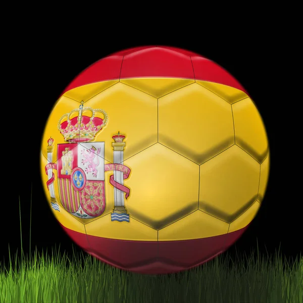 Piłka Nożna Drużyny Hiszpanii Czarnym Tle Nad Trawą — Zdjęcie stockowe