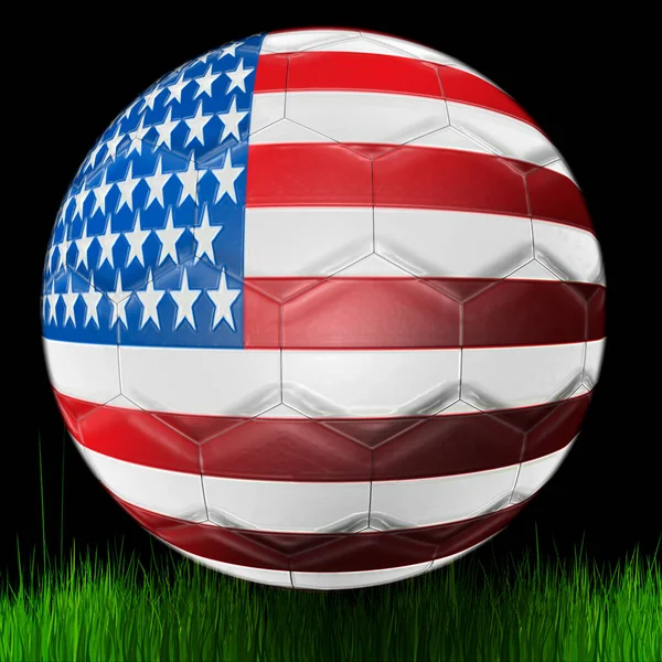 Bola Futebol Equipe Dos Estados Unidos Fundo Preto Acima Grama — Fotografia de Stock
