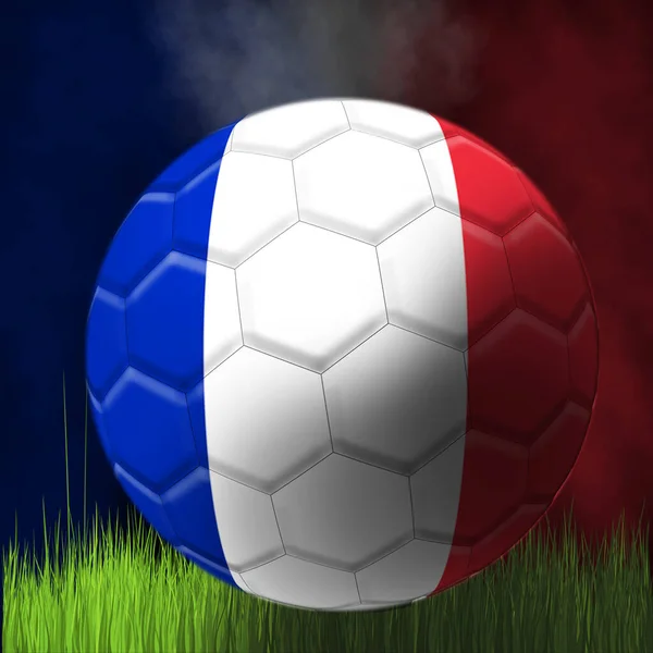 Balón Fútbol Del Equipo Francia Sobre Fondo Negro Sobre Hierba — Foto de Stock