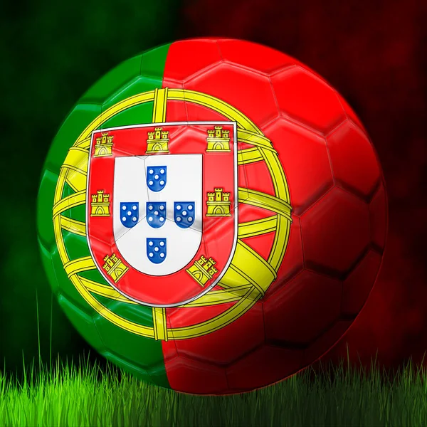 Bola Futebol Equipa Portugal Num Fundo Preto Por Cima Relva — Fotografia de Stock