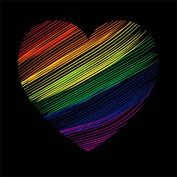 Heart Colors Lgtb Black Background Lgtb Flag Colored Strokes — Stock Vector