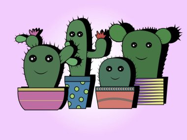 Pembe arka planda güzel bir animasyon kaktüsü kompozisyonu. Tekstil