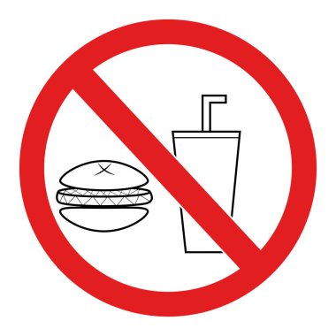 Yiyecek ve içeceğin yasaklandığına dair bir işaret. Bu bölgede yemek ya da içmek yasaktır. Yiyecek ve içeceği sınırlamak için vektör görüntüsü