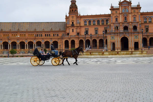 Sevilla Cordoba 2021 Hästvagn Plaza Espaa Sevillas Emblem — Stockfoto