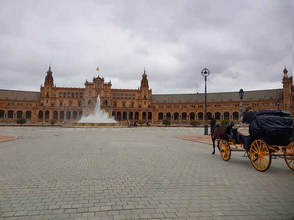 Sevilla Cordoba 2021 Typisk Plats För Hästvagn Som Kör Plaza — Stockfoto