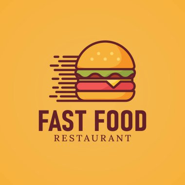 Modern Hamburger Fast Food Logo Tasarım Şablonu. Hamburger için uygun Hamburger Fast food Sandviç Restoran Kafe Bistro İşletme Markası Düz Renkli Logo Tasarımı
