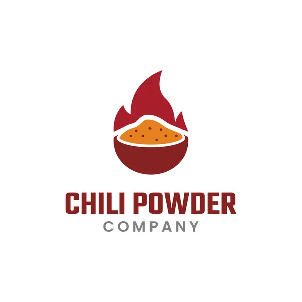 Chili Powder Bowl Flaming Flat Logo Design Spice Blend Made — Stock Vector