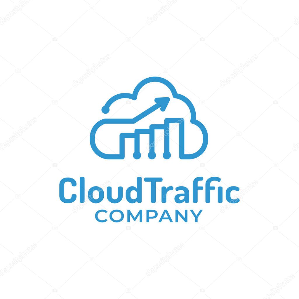 Cloud and Arrow Growth Graph for Cloud Traffic Success Investment Finance Solution in Simple Line Style Logo Design Template.