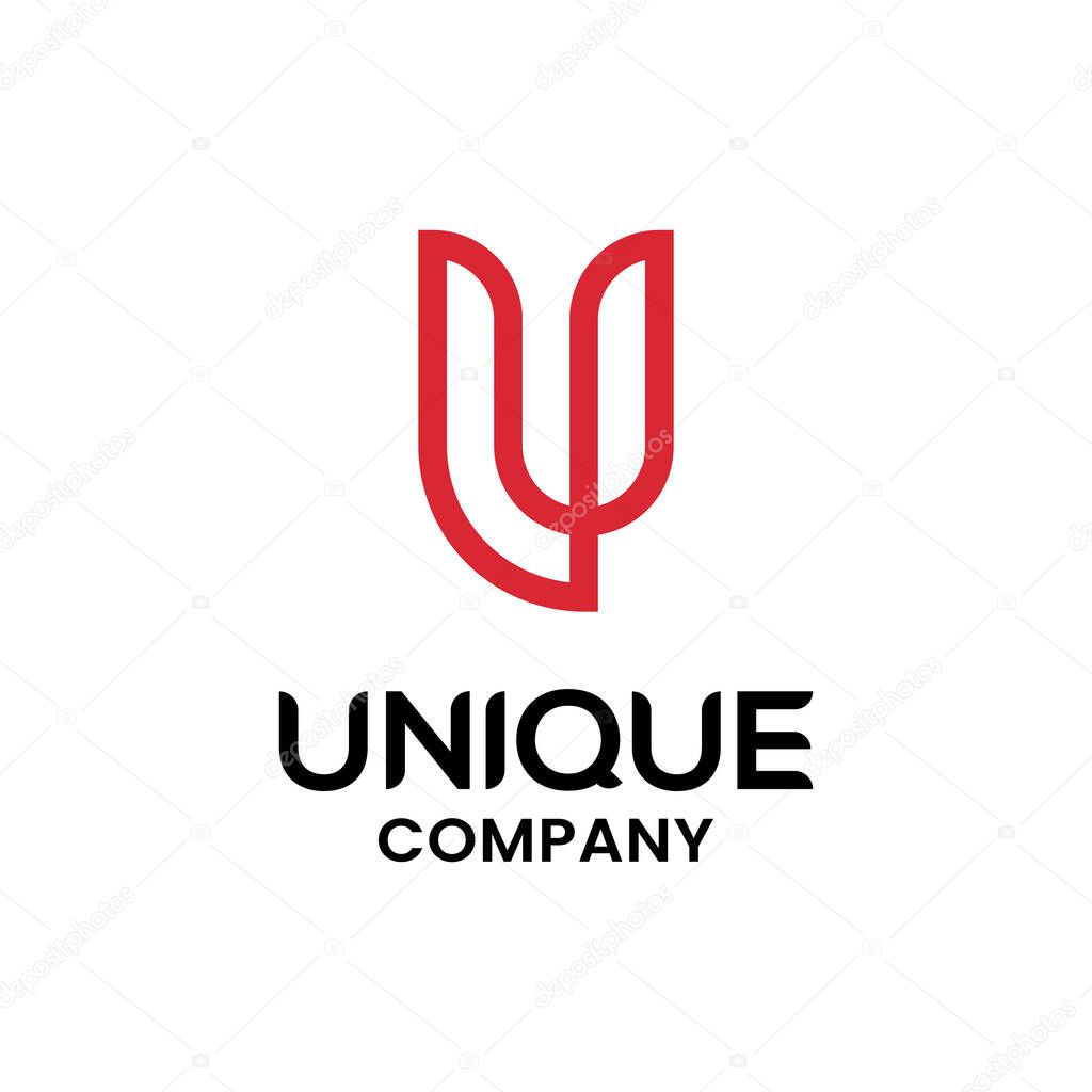 Monogram Letter Initial U Unique Logo Design Template. Suitable for General Fashion Sport Company Business Corporate Apparel Brand Simple Modern Line Logo Design.