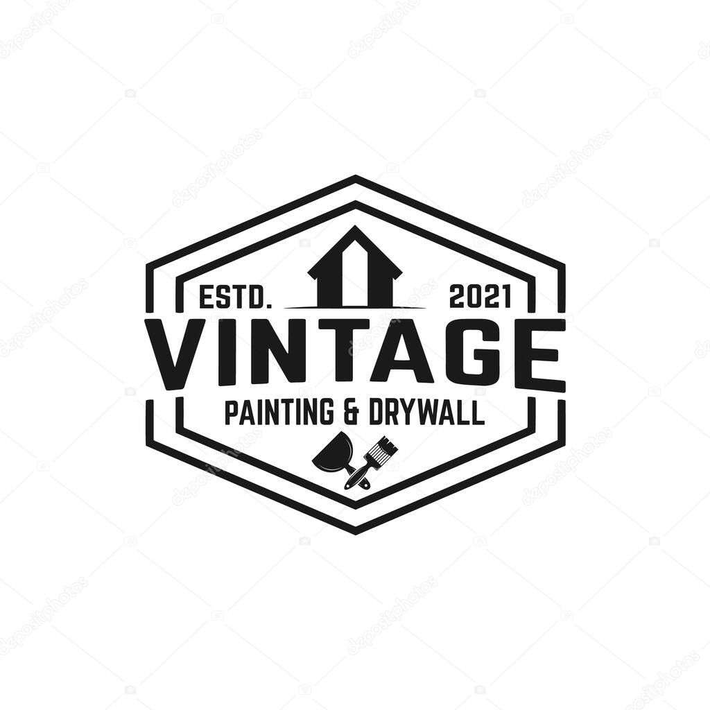 Painting and Drywall in Vintage Retro Hipster Emblem Stamp Logo Design Template.