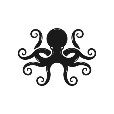 Siyah Ahtapot Siluet Logo Tasarım Şablonu. Beyaz Arkaplanda İzole Ahtapot Vektörü.