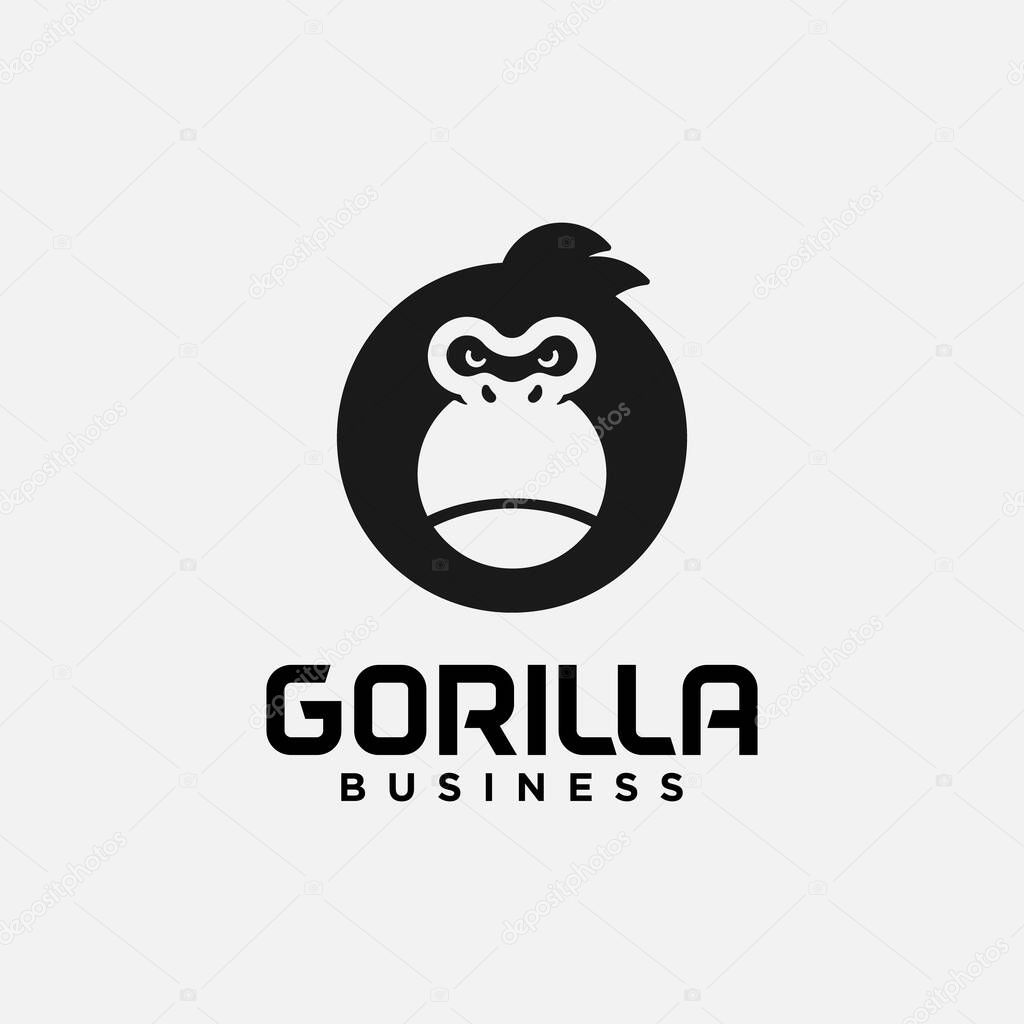 Simple Black Gorilla Head in Circle Shape Logo Design Template. Suitable for Fitness Sport Fashion Apparel Shop Business Brand Company Etc