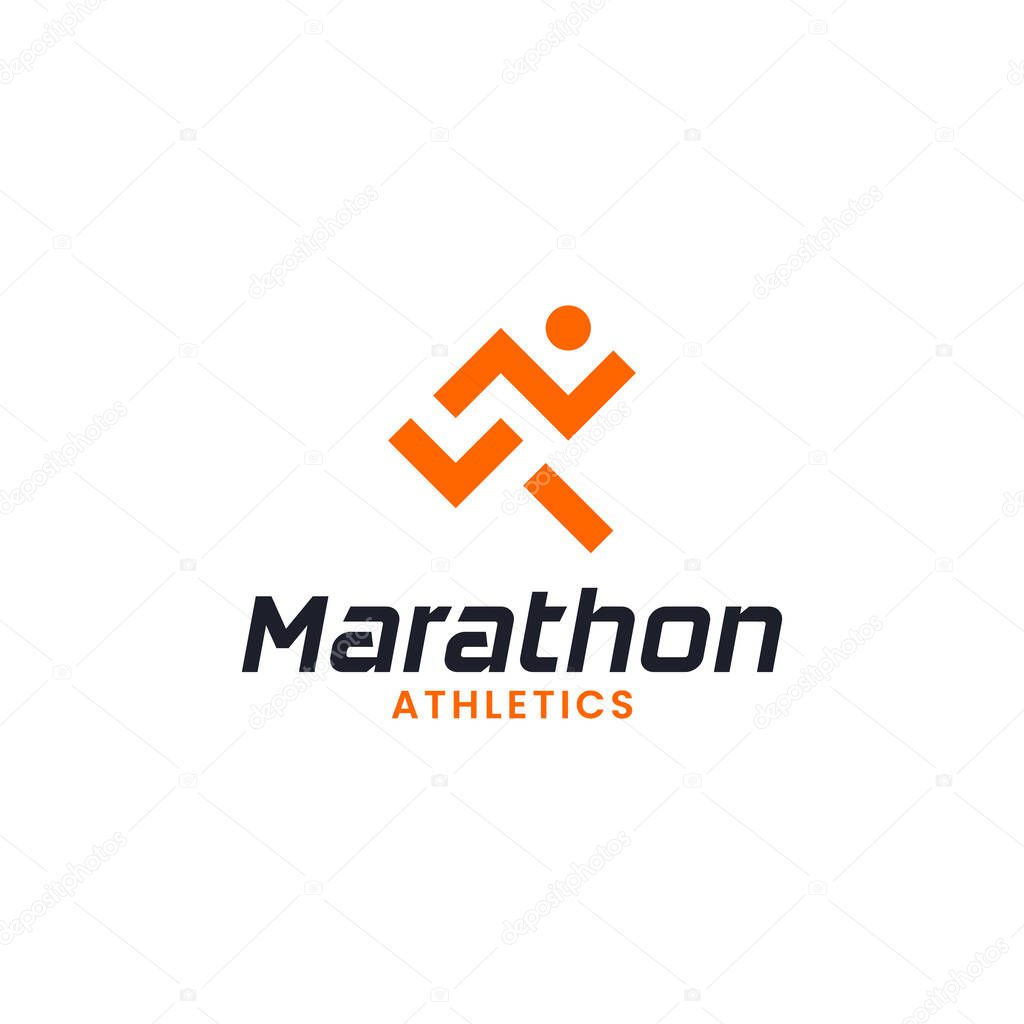Simple Minimal Marathon Running Jogging Logo Design Template. Suitable for Sports Event Fitness Gym Athlete Apparel Trainer Shop Business Company Brand App Logo Design