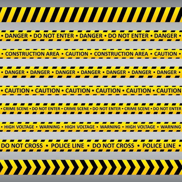 Set of black and yellows caution tapes. — Stock Vector