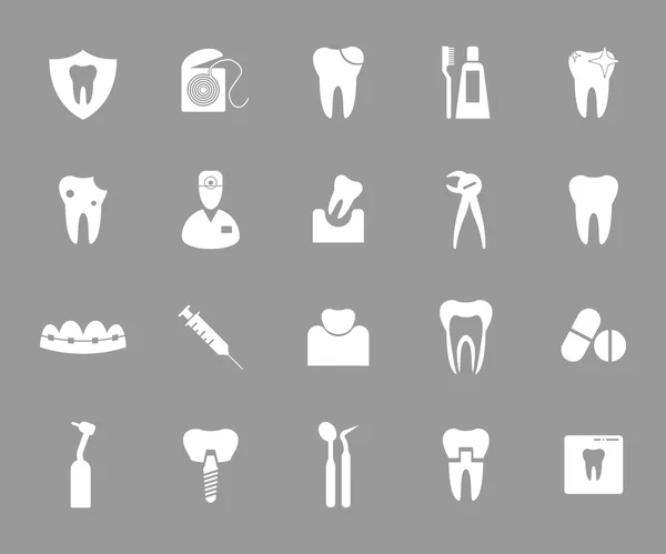Iconos dentales blancos . — Vector de stock