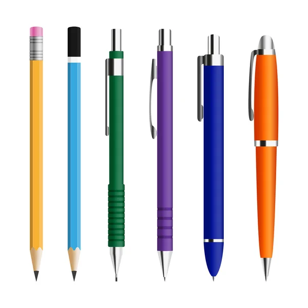 Satz Kugelschreiber und Pensils. — Stockvektor