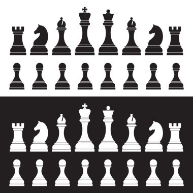 Chess silhouettes on white and black background.