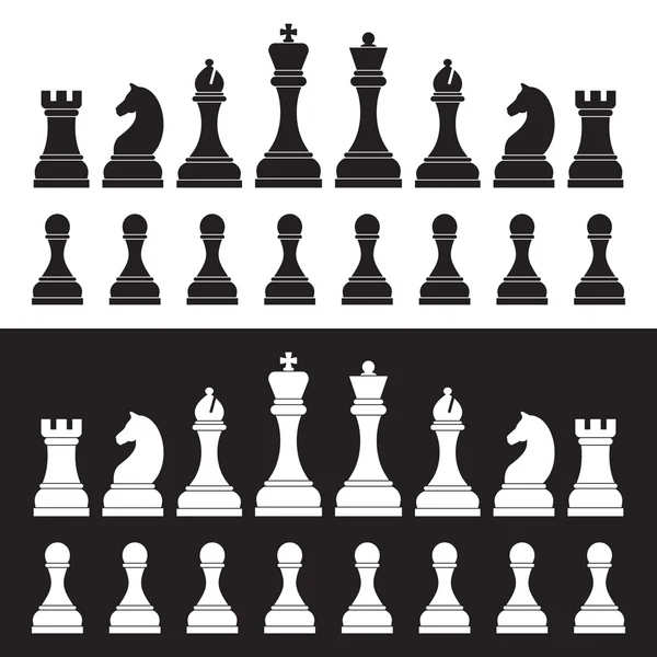 Chess silhouettes on white and black background. — Stockvector