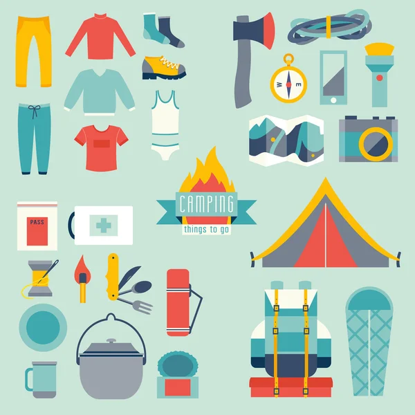 Equipo Senderismo Camping Set Vectores Iconos Infografías —  Fotos de Stock