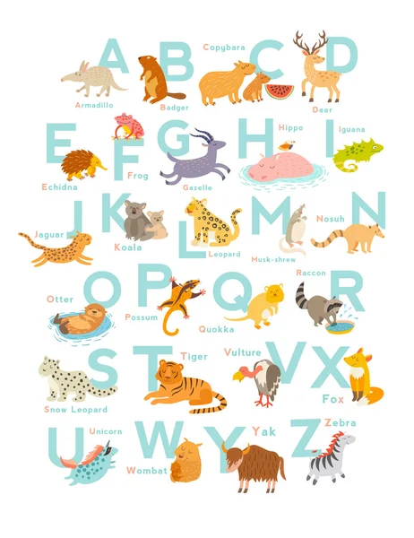 Cute Vector Zoo Alphabet Funny Cartoon Animals Vector Illustration Eps10 — Stock Photo, Image