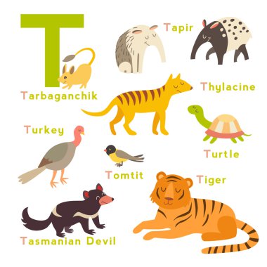 T letter animals set clipart