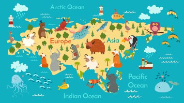 Animals world map, Eurasia