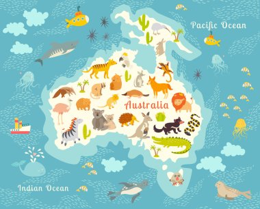 Animals world map, Australia clipart