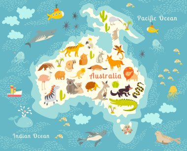 Animals world map, Australia clipart