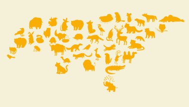 Eurasian animals silhouettes set