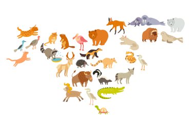 Animals world map, North America