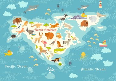 Animals world map, North America