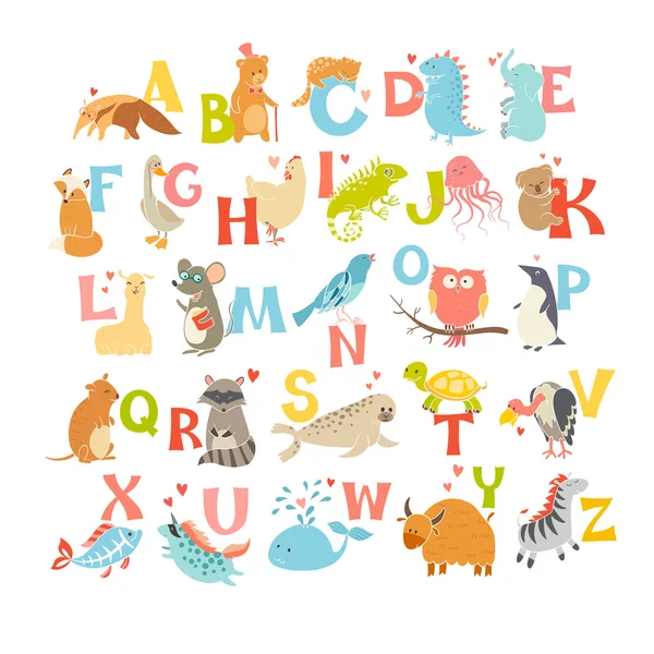 Grazioso alfabeto zoo — Vettoriale Stock