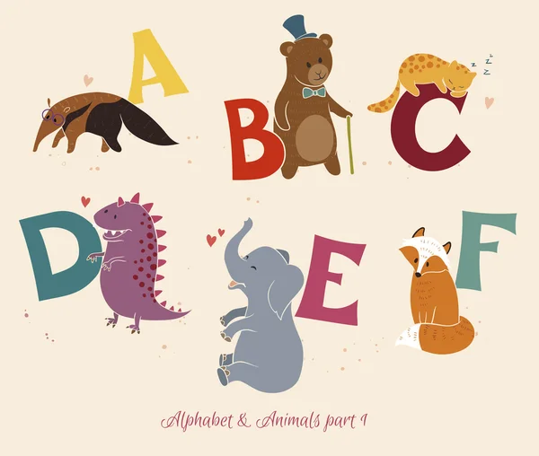 Alfabeto inglés y animales — Vector de stock