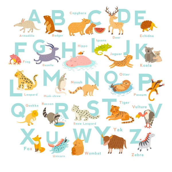 Χαριτωμένο ζωολογικός κήπος αλφάβητο — Διανυσματικό Αρχείο