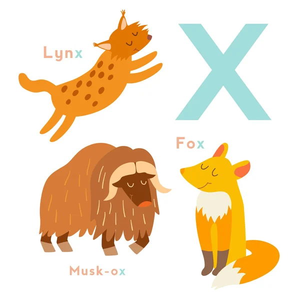 X letter animals set — 스톡 벡터