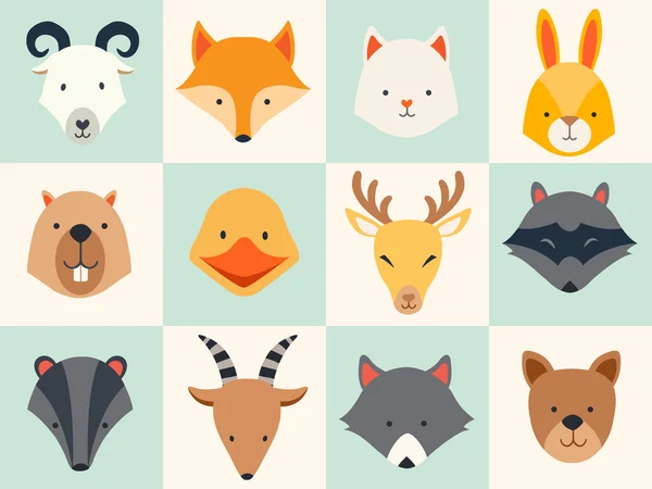 Conjunto de animales lindos iconos — Vector de stock