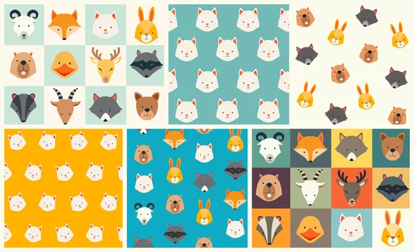 Cute animals pattern set — ストックベクタ