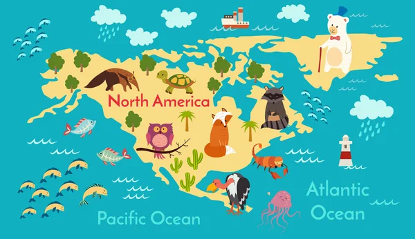 Mapa mundial de animales, América del Norte — Vector de stock