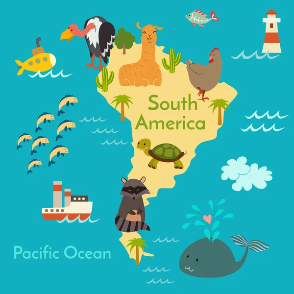 Animals world map, South America — Stock Vector