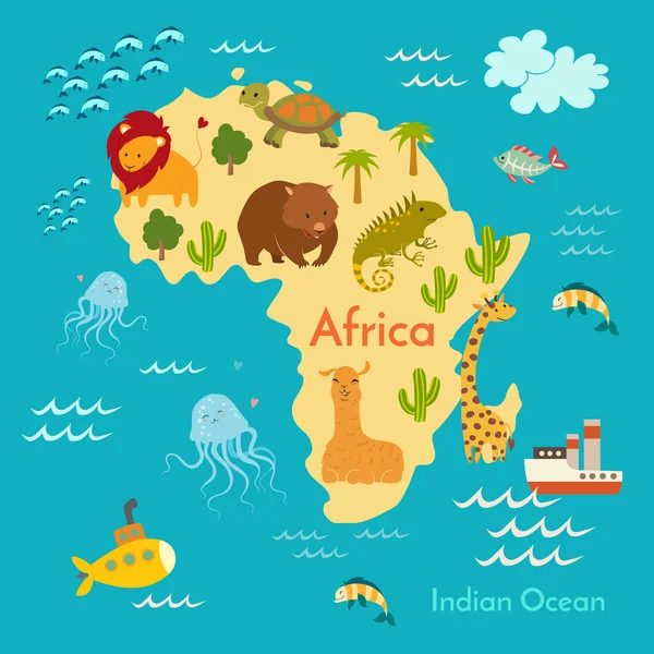 Mappa del mondo degli animali, Africa — Vettoriale Stock